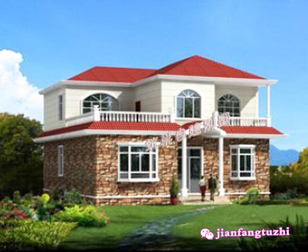 簡易二層別墅圖，飄窗設計，戶型時尚美觀！造價低廉。