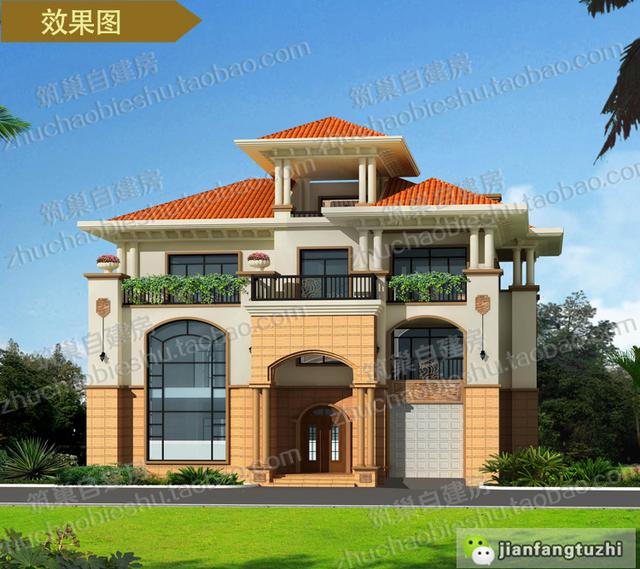 5款帶觀景涼亭三層別墅設計圖，造價40W以內(nèi)。值得參考。