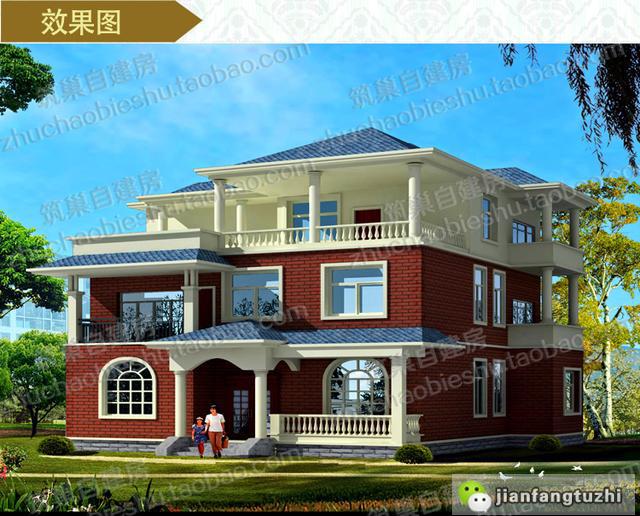 5款帶觀景涼亭三層別墅設計圖，造價40W以內(nèi)。值得參考。