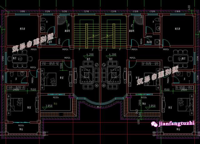 大開間二層半三層雙拼別墅設(shè)計(jì)圖，豪華兼實(shí)用。