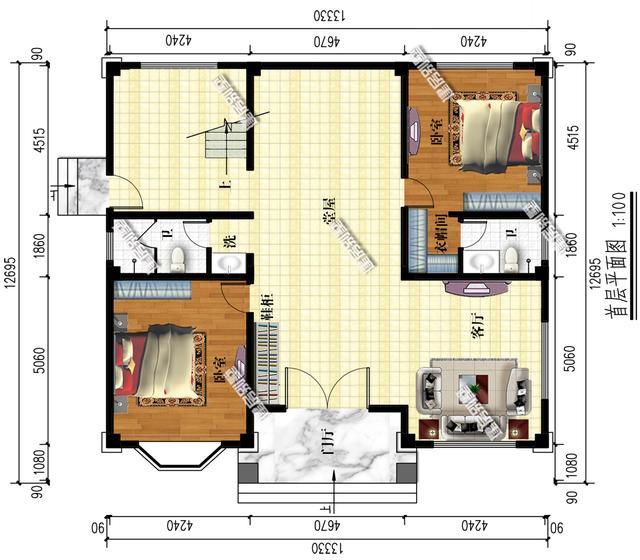 三層別墅設(shè)計(jì)圖，主屋不設(shè)餐廳廚房，讓您遠(yuǎn)離油煙。