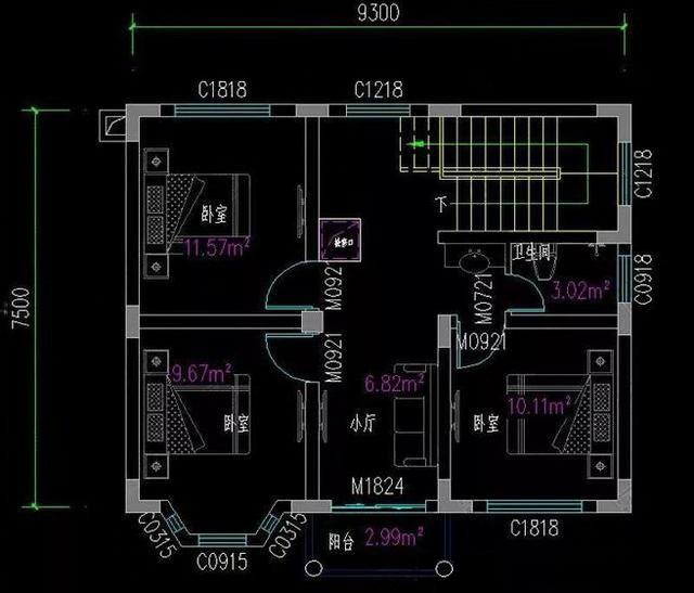 兩層小戶型別墅設(shè)計圖，五室兩廳功能齊全。