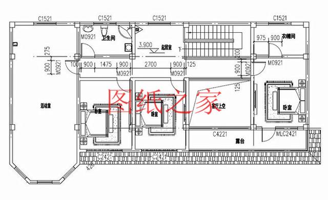 大戶型二層別墅設(shè)計(jì)圖，經(jīng)濟(jì)實(shí)惠、簡(jiǎn)單大氣，適合大家族居住。