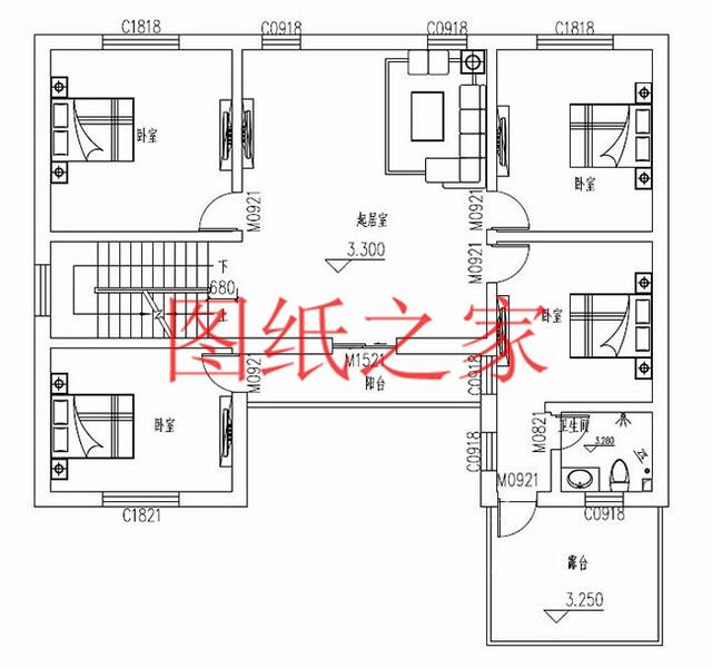 大戶型二層別墅設(shè)計(jì)圖，經(jīng)濟(jì)實(shí)惠、簡(jiǎn)單大氣，適合大家族居住。