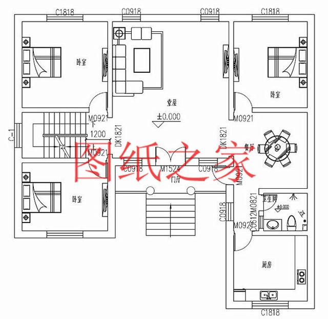 大戶型二層別墅設(shè)計(jì)圖，經(jīng)濟(jì)實(shí)惠、簡(jiǎn)單大氣，適合大家族居住。
