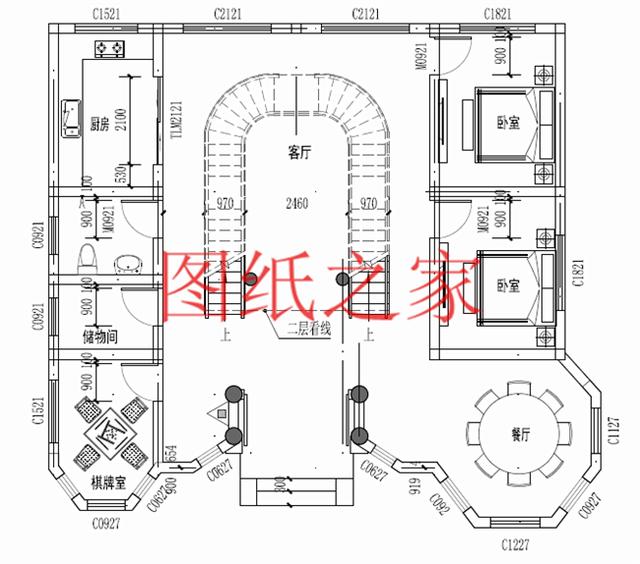大戶型二層別墅設(shè)計(jì)圖，經(jīng)濟(jì)實(shí)惠、簡(jiǎn)單大氣，適合大家族居住。