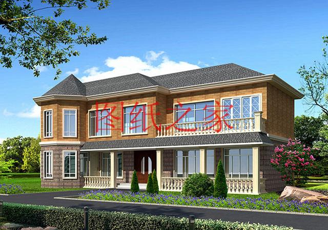 大戶型二層別墅設(shè)計(jì)圖，經(jīng)濟(jì)實(shí)惠、簡(jiǎn)單大氣，適合大家族居住。