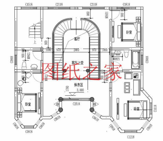 大戶型二層別墅設(shè)計(jì)圖，經(jīng)濟(jì)實(shí)惠、簡(jiǎn)單大氣，適合大家族居住。