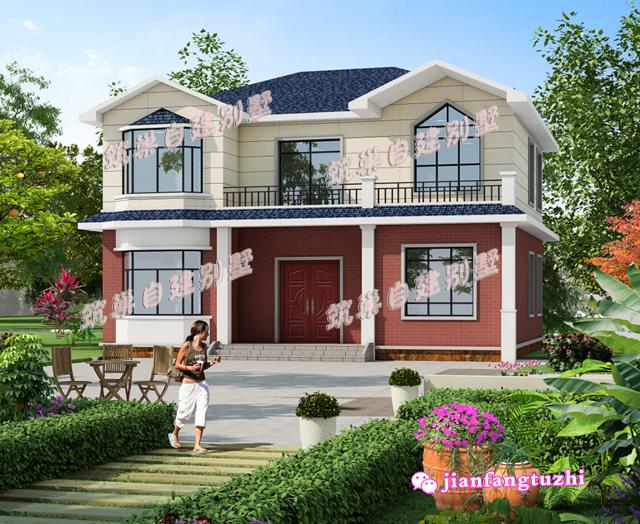 斜屋頂二層小別墅設(shè)計圖，150平米左右13x11米帶陽臺。