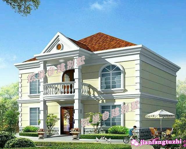 斜屋頂二層小別墅設(shè)計圖，150平米左右13x11米帶陽臺。