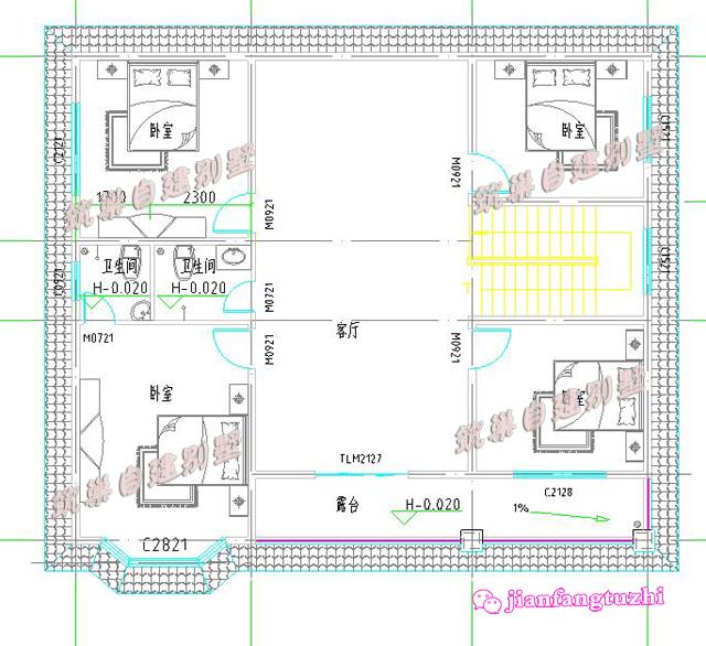 斜屋頂二層小別墅設(shè)計圖，150平米左右13x11米帶陽臺。