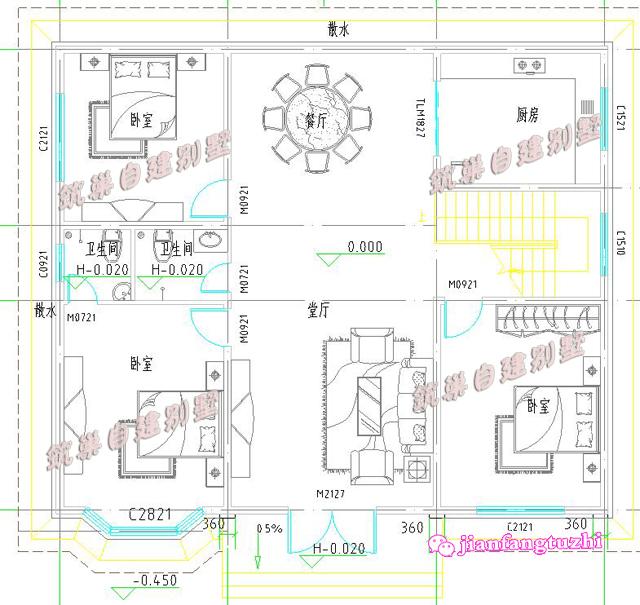 斜屋頂二層小別墅設(shè)計圖，150平米左右13x11米帶陽臺。