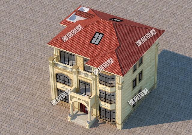 三層別墅設(shè)計圖，內(nèi)設(shè)健身房、開放式廚房，還有飄窗、旋轉(zhuǎn)樓梯。