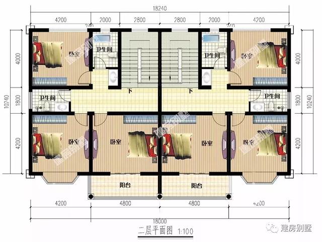 雙拼別墅設計圖，面寬18米左右，第一棟戶型通透，造價28W。