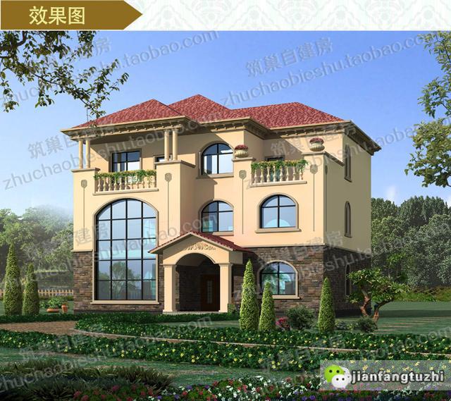 3款三層自建房，前后兩面帶陽臺，造價40萬以內。