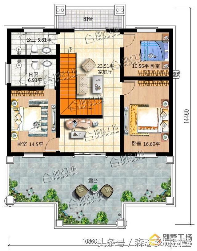 二層別墅設(shè)計(jì)圖，136平宅基地帶車(chē)庫(kù)大露臺(tái)，造價(jià)只要20W.