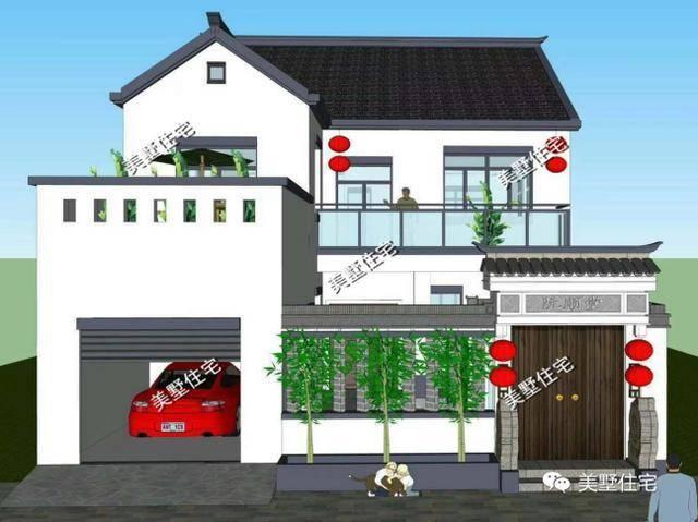 小宅基地中式合院設(shè)計圖，10x21小別墅，4室1廳帶車庫。