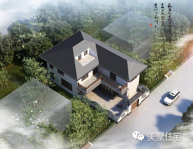 小宅基地中式合院設(shè)計圖，10x21小別墅，4室1廳帶車庫。