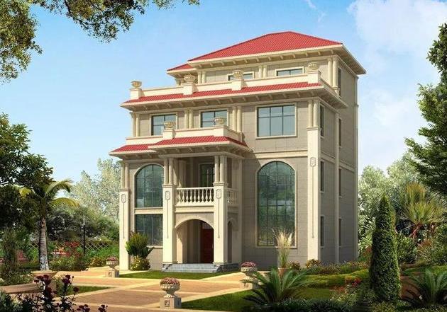 開間12米的三層別墅設(shè)計圖，帶堂屋、露臺和多臥室，歡迎建造。