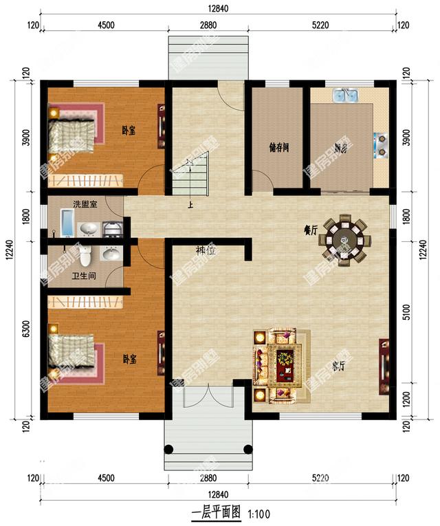 磚混結(jié)構(gòu)三層別墅設(shè)計(jì)圖，12.8X12.2米，外觀清爽，布局舒服