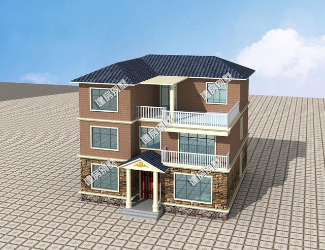 磚混結(jié)構(gòu)三層別墅設(shè)計(jì)圖，12.8X12.2米，外觀清爽，布局舒服