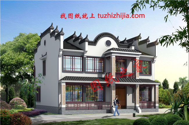 2019年新款徽式新農村二層樓房設計圖，黑瓦白墻