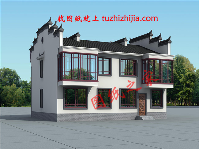 2019年新款徽式新農村二層樓房設計圖，黑瓦白墻