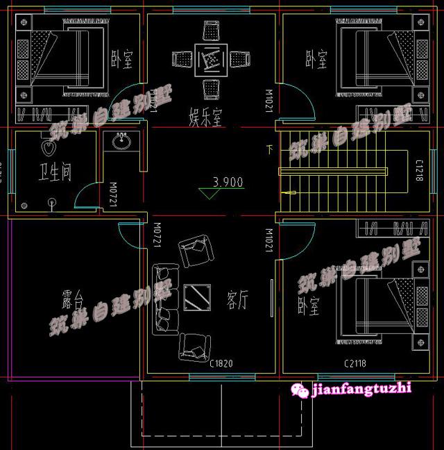 2款二層帶陽臺自建房小洋房設計施工圖及效果圖，磚混結構，造價經濟