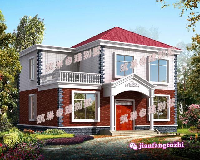 2款二層帶陽臺自建房小洋房設計施工圖及效果圖，磚混結構，造價經濟