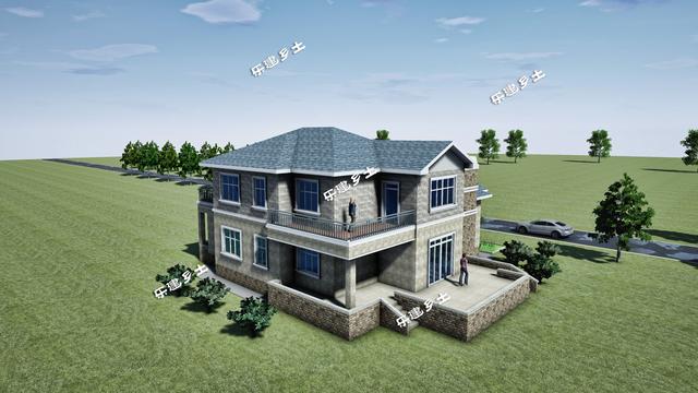 二層美式別墅設(shè)計(jì)圖，外觀(guān)層次豐富，布局大氣舒適，具有經(jīng)典美式田園風(fēng)格