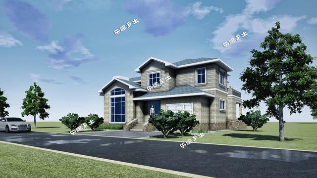 二層美式別墅設(shè)計(jì)圖，外觀(guān)層次豐富，布局大氣舒適，具有經(jīng)典美式田園風(fēng)格