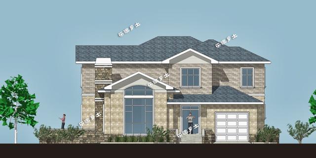 二層美式別墅設(shè)計(jì)圖，外觀(guān)層次豐富，布局大氣舒適，具有經(jīng)典美式田園風(fēng)格