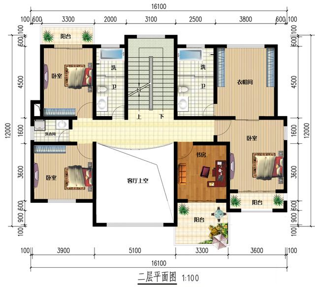 三層自建房設(shè)計圖，16.1x12米，客廳挑空+開敞式餐廚+家庭健身房，應(yīng)有盡有