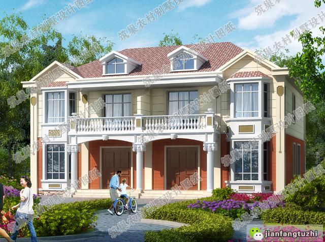 二層雙拼別墅全套設(shè)計施工圖，雙陽臺，造價不高，適合農(nóng)村兩兄弟建造