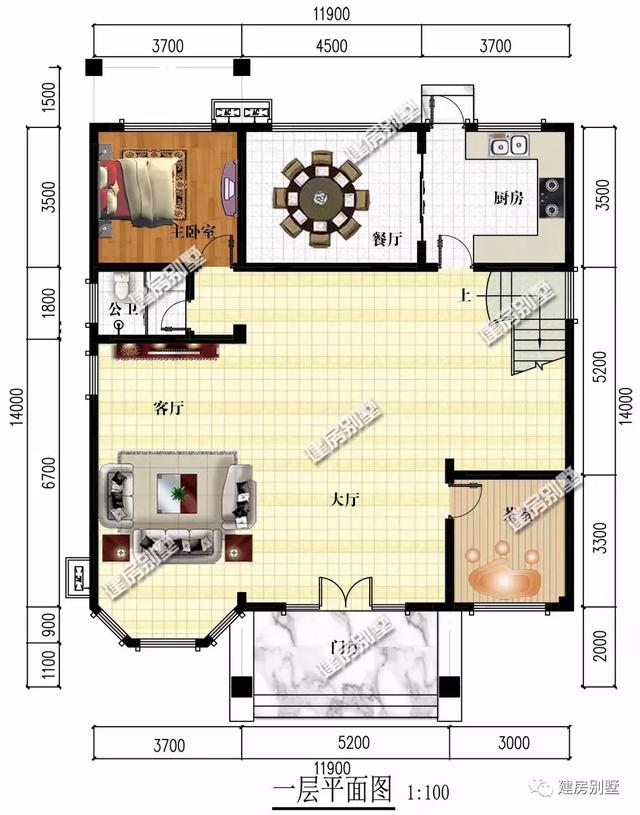 11.9×14米四層農(nóng)村別墅設(shè)計(jì)圖，氣派十足，一個(gè)字：美！