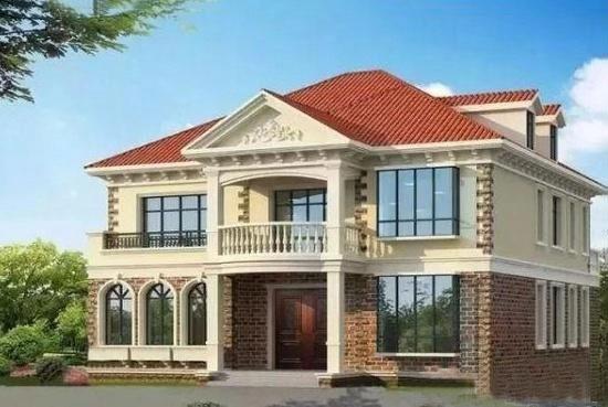 帶閣樓的二層自建房設(shè)計圖，占地103平米，四室三廳帶獨立廚房