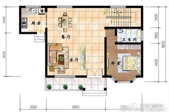 帶閣樓的二層自建房設(shè)計圖，占地103平米，四室三廳帶獨立廚房