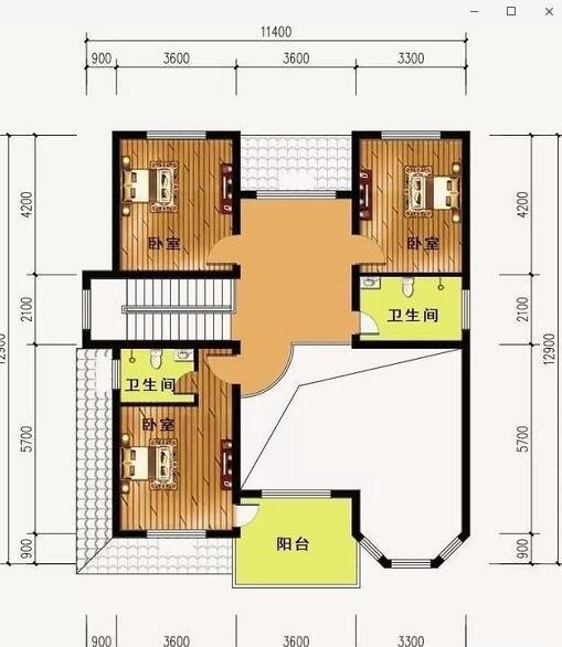 二層農(nóng)村自建房設(shè)計圖，11.4x12.9米，住起來肯定令人心神愉悅