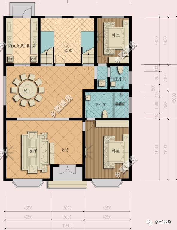 這款農(nóng)村別墅設(shè)計圖，一屋兩戶，兩兄弟可以一起住
