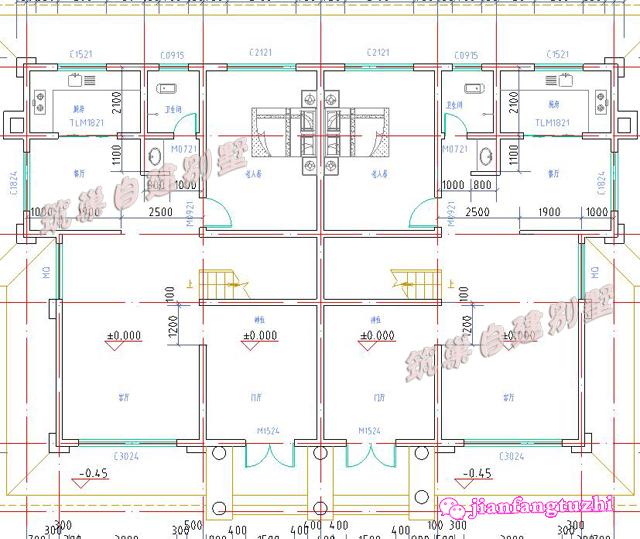 農(nóng)村雙拼別墅全套設計施工圖，磚混結(jié)構(gòu)，造型簡約大方
