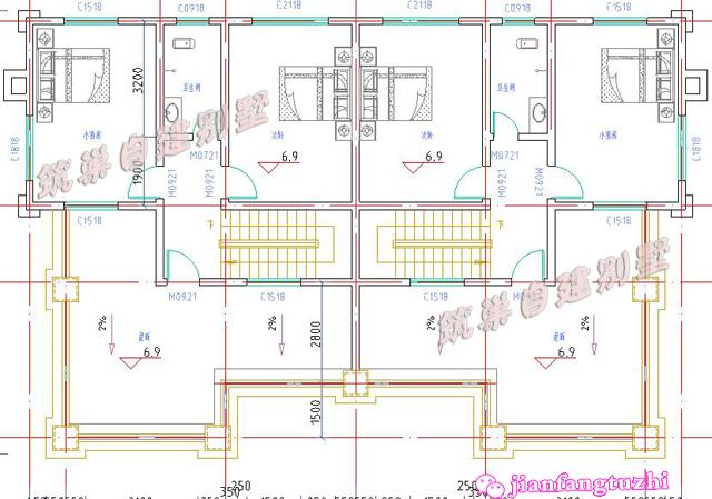 農(nóng)村雙拼別墅全套設計施工圖，磚混結(jié)構(gòu)，造型簡約大方