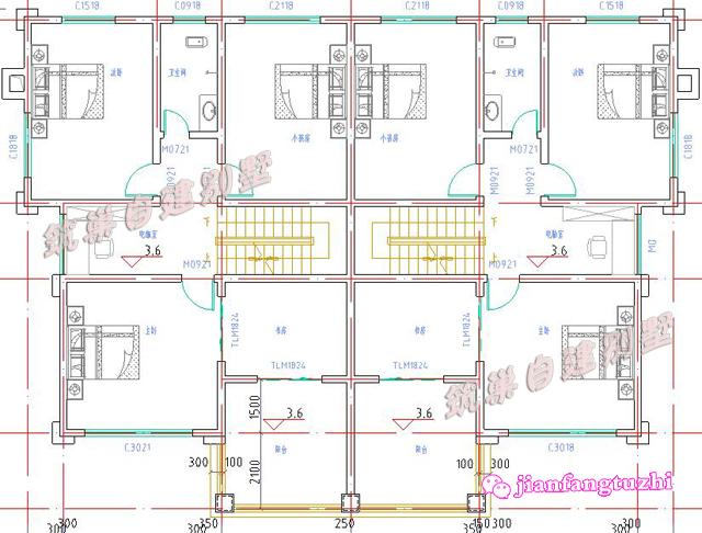 農(nóng)村雙拼別墅全套設計施工圖，磚混結(jié)構(gòu)，造型簡約大方