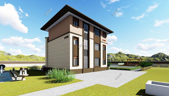 占地70平的3層小別墅設計圖，戶型呈現(xiàn)L型，入戶圍合成小庭院