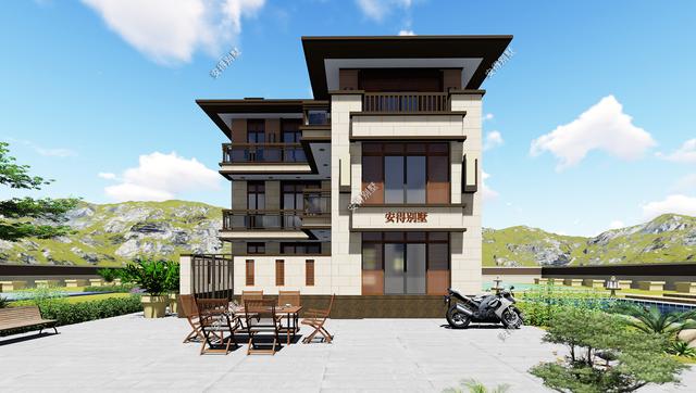 占地70平的3層小別墅設計圖，戶型呈現(xiàn)L型，入戶圍合成小庭院