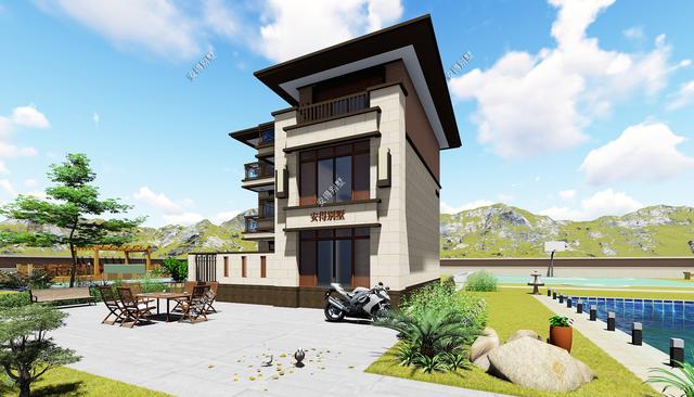 占地70平的3層小別墅設計圖，戶型呈現(xiàn)L型，入戶圍合成小庭院