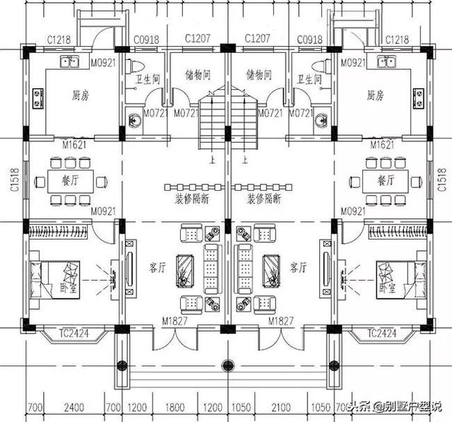 16×11米農(nóng)村二層雙拼別墅設(shè)計(jì)圖，功能分區(qū)合理