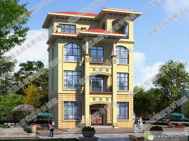 四層農(nóng)村設(shè)計別墅圖紙，占地100平米，戶型美觀大氣