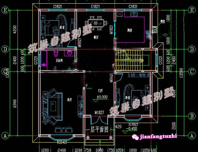 12.6米x13.5米農(nóng)村二層自建房，戶型簡(jiǎn)約方正，造價(jià)經(jīng)濟(jì)（含2張效果圖全套施工圖）
