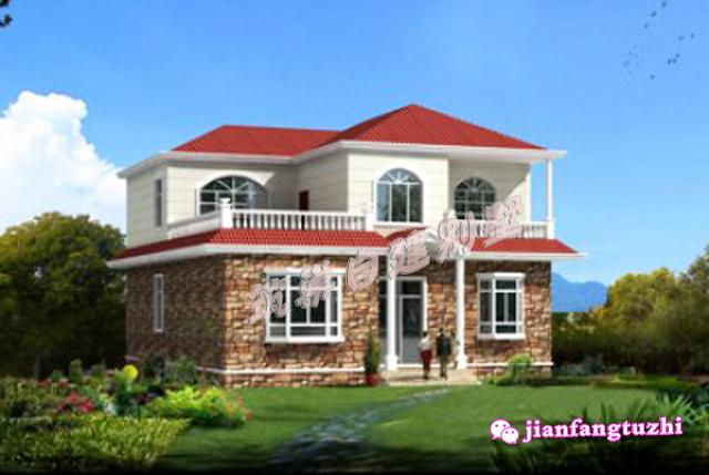 12.6米x13.5米農(nóng)村二層自建房，戶型簡(jiǎn)約方正，造價(jià)經(jīng)濟(jì)（含2張效果圖全套施工圖）