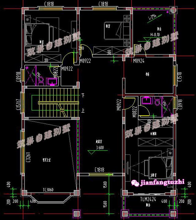 12米x16米農(nóng)村四層別墅設(shè)計圖，帶大露臺，大氣美觀，方便實用。